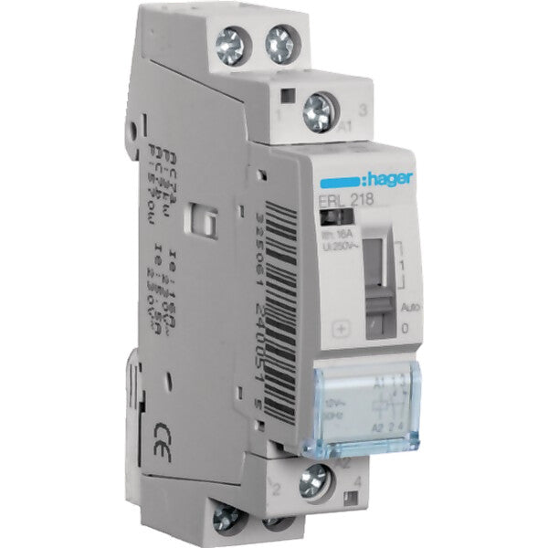 Hager Installationsrelais 1S+1Ö 16A 8/12V Reiheneinbau – Art. ERL218